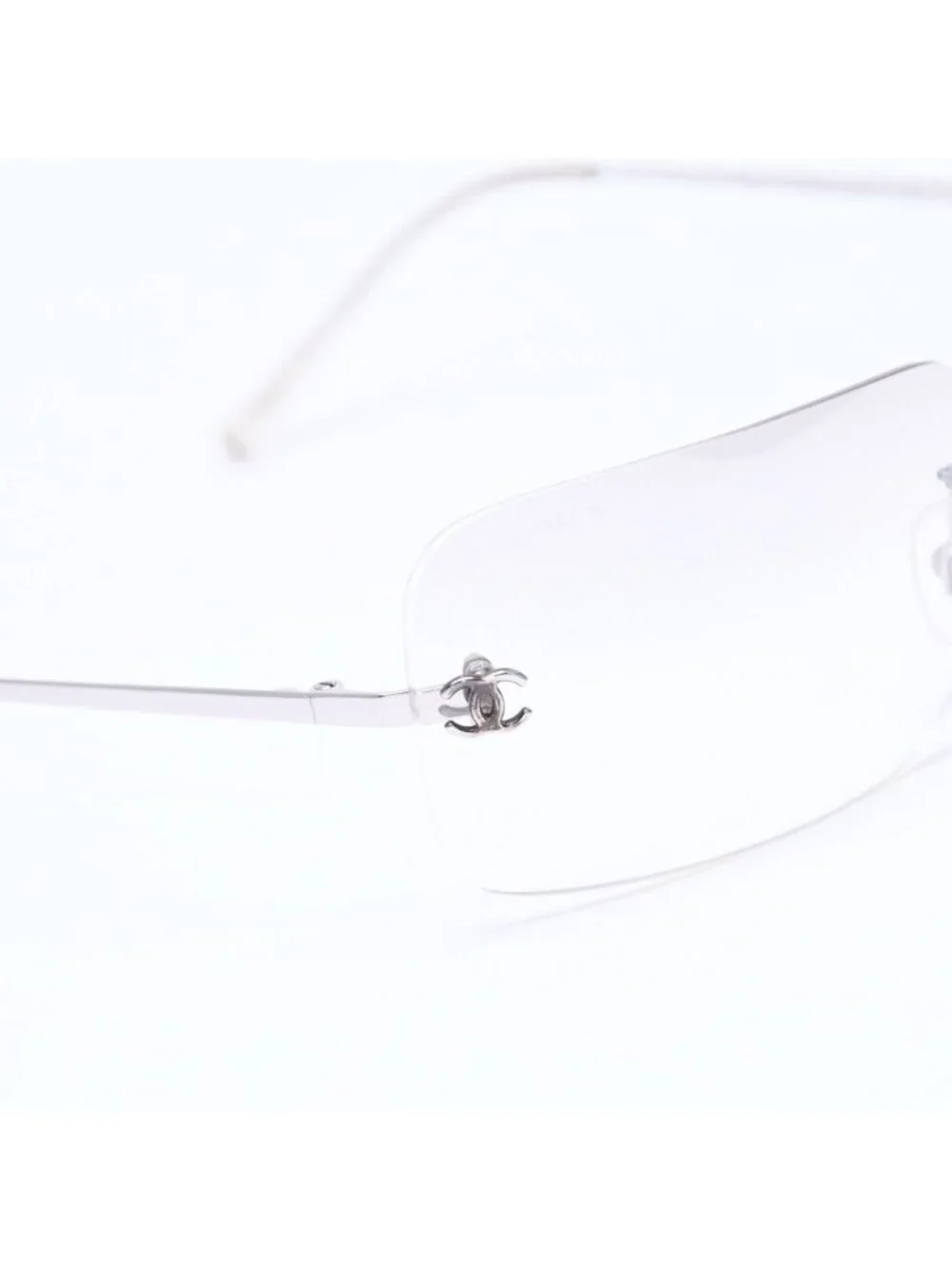 Chanel Rimless Sunglasses Eyewear CC Logo Silver Gray